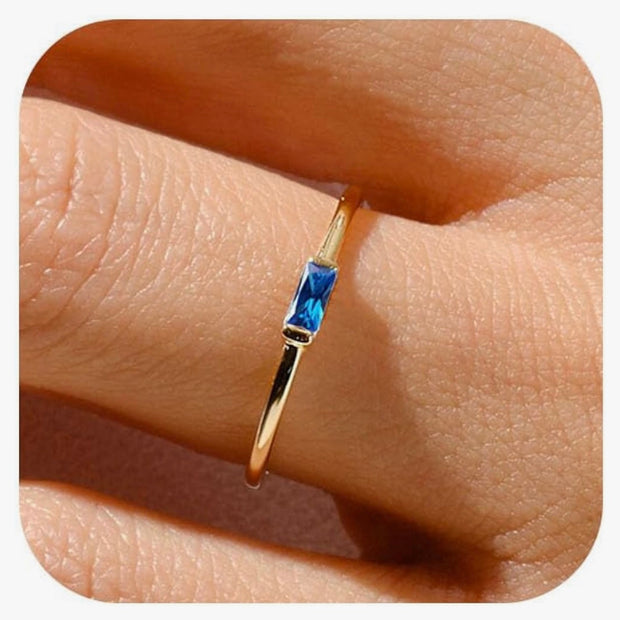 Birthstone Rings for Women Non Tarnish Gold Stackable Rings Dainty 14K Gold/Silver Plated Baguette CZ Emerald Green Pinky Ring Personalized Jewelry Gift for Birthday Size 4-10