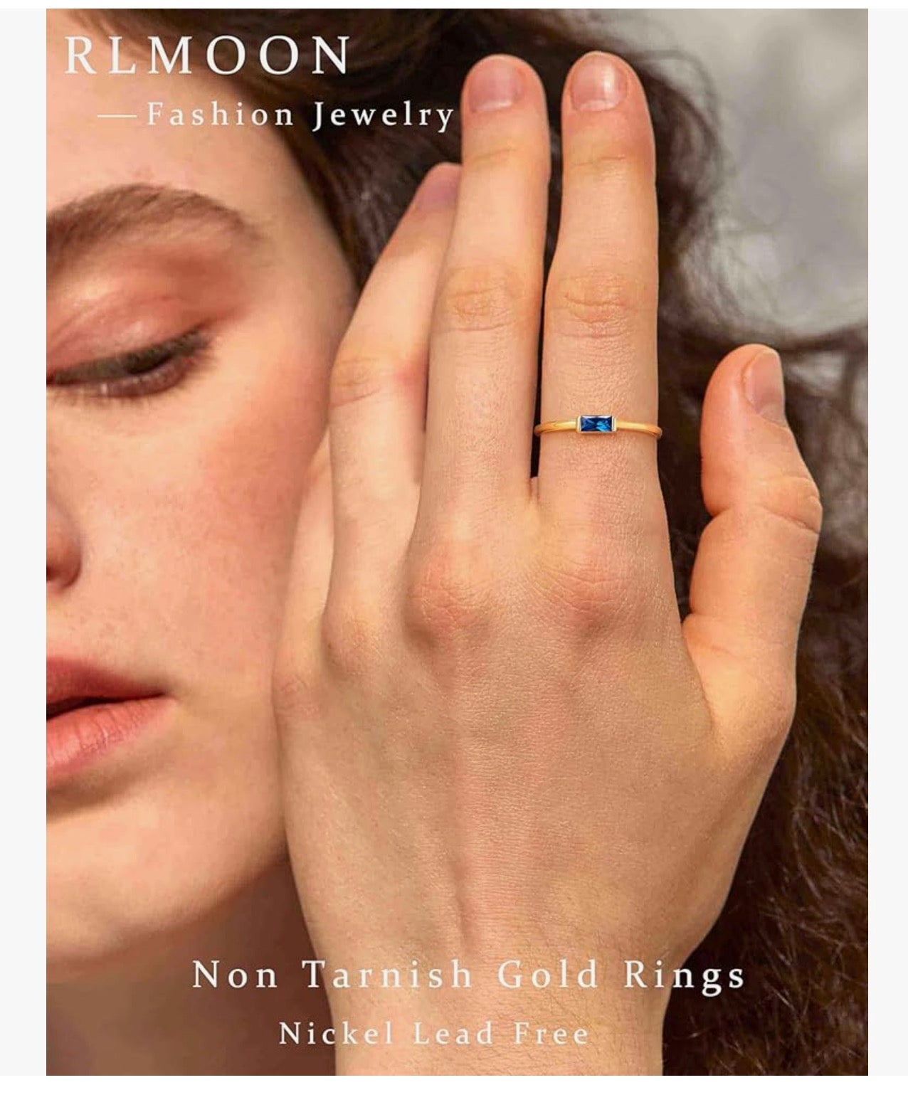 Birthstone Rings for Women Non Tarnish Gold Stackable Rings Dainty 14K Gold/Silver Plated Baguette CZ Emerald Green Pinky Ring Personalized Jewelry Gift for Birthday Size 4-10