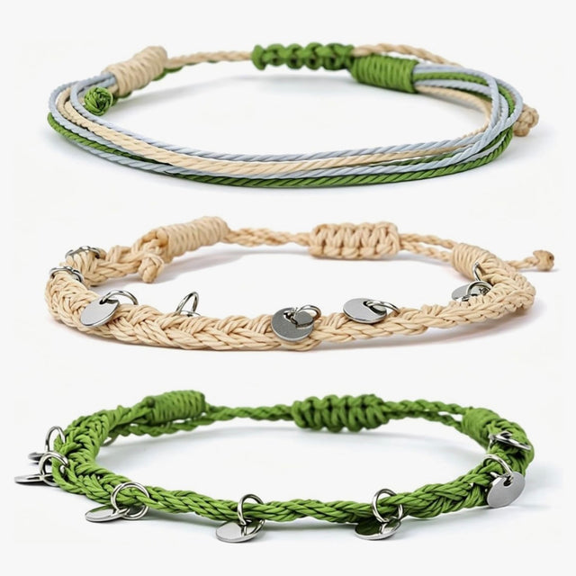 String Ankle Bracelets Sets for Women Summer Wax Boho Coin Braided Adjustable Rope Waterproof Surfer Beach Jewelry