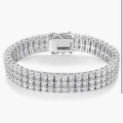 2 Rows Tennis Bracelets for Women Men - 18K Yellow Gold Plated 3mm Round Cut Cubic Zirconia Classic Tennis Bracelet, Size 6.5-8.5 Inch