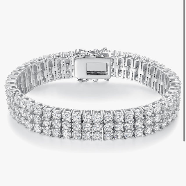 2 Rows Tennis Bracelets for Women Men - 18K Yellow Gold Plated 3mm Round Cut Cubic Zirconia Classic Tennis Bracelet, Size 6.5-8.5 Inch